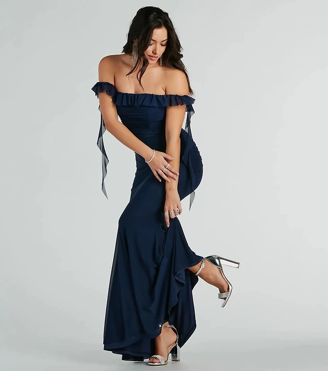 Windsor Deyna Formal Mesh Off-The-Shoulder Long Dress