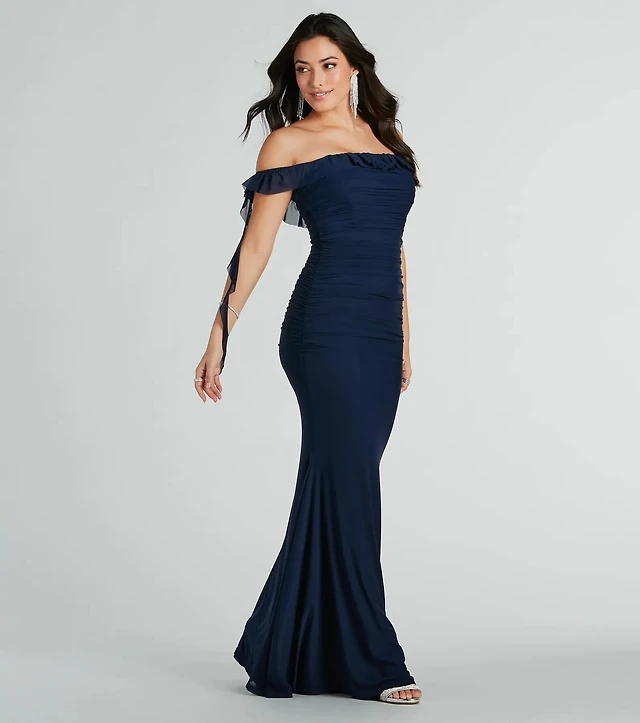 Compare Deyna Formal Mesh Off-The-Shoulder Long Dress