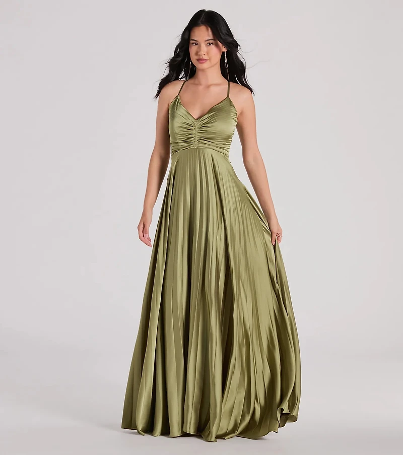 Charlie Lace-Up A-Line Pleated Satin Formal Dress