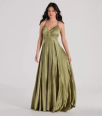 Charlie Lace-Up A-Line Pleated Satin Formal Dress