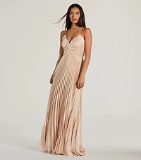 Charlie Lace-Up A-Line Pleated Satin Formal Dress