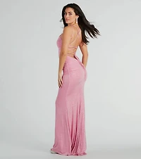 Rylie Formal Glitter Lace-Up Column Dress