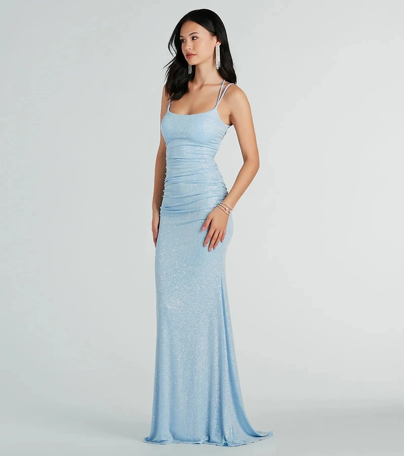 Rylie Formal Glitter Lace-Up Column Dress