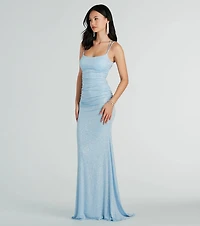 Rylie Formal Glitter Lace-Up Column Dress