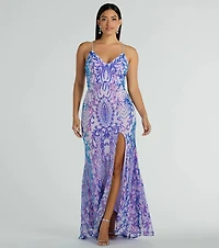 Catherine V-Neck Slit Mermaid Sequin Formal Dress