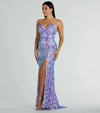 Catherine V-Neck Slit Mermaid Sequin Formal Dress
