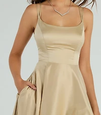 Cassandra Lace Up A-Line Satin Formal Dress