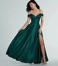 Alira Cold Shoulder A-Line Satin Formal Dress