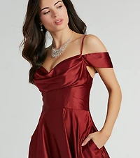 Alira Cold Shoulder A-Line Satin Formal Dress
