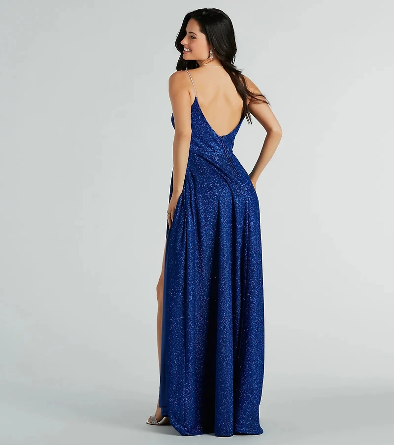 Alara Rhinestone Strap Glitter A-Line Formal Dress
