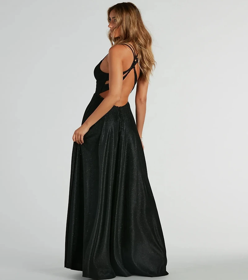 Sherry Caged Strappy A-Line Glitter Formal Dress