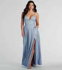 Mary Lace Up A-Line Glitter Formal Dress With Pockets