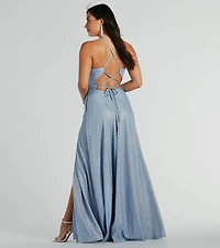 Mary Lace Up A-Line Glitter Formal Dress With Pockets