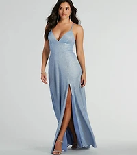 Mary Lace Up A-Line Glitter Formal Dress With Pockets