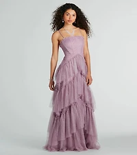 Saylor Formal Glitter Tulle A-Line Long Dress
