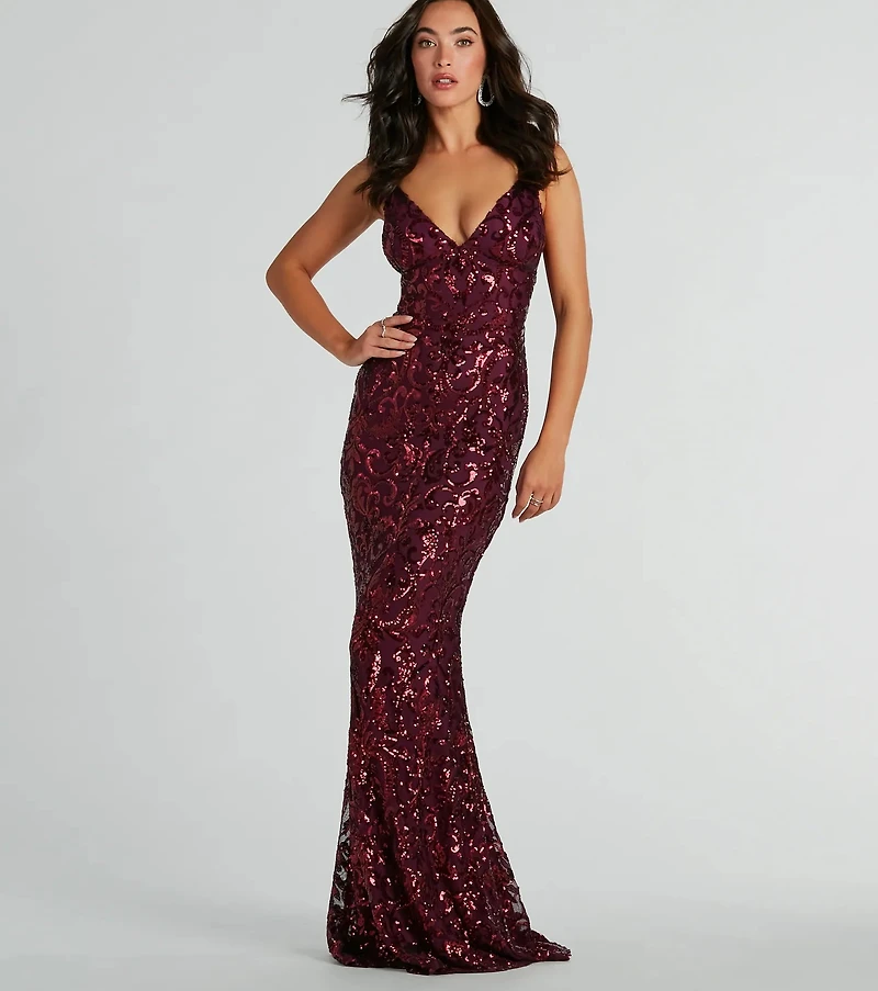 Bethanie Formal Sequin V-Neck Mermaid Dress