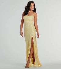 Kimber High Slit Floral Sequin Mermaid Dress