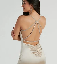 Kaley Rhinestone Strappy Mermaid Satin Dress