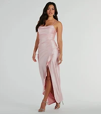 Ellen Ruffled Slit Long Glitter Formal Dress