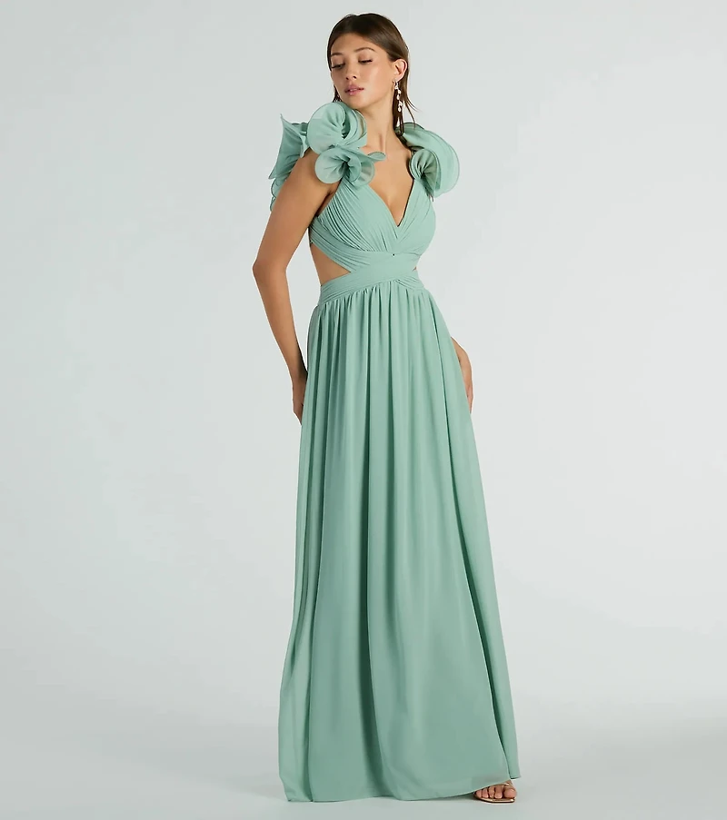 Anne Marie Lace-Up Ruffle A-Line Chiffon Formal Dress