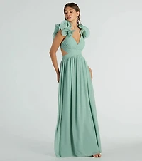 Anne Marie Lace-Up Ruffle A-Line Chiffon Formal Dress
