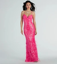 Nina Lace-Up Feather Mermaid Sequin Formal Dress