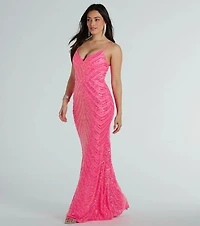 May V-Neck Mermaid Sequin Long Formal Dress