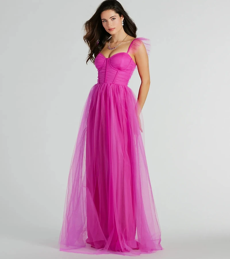 Windsor Amber Corset Ruffle A-Line Tulle Formal Dress | MainPlace Mall