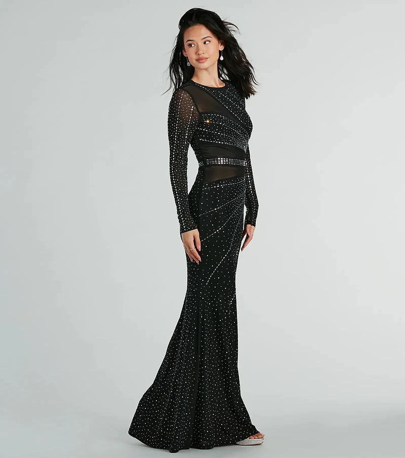 Sofia Long Sleeve Rhinestone Mesh Mermaid Dress