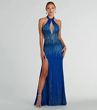 Darlene Halter Mermaid Rhinestone Formal Dress
