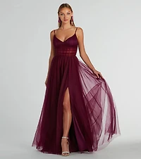 Paulette Sleeveless A-Line Mesh Formal Dress