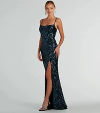 Tori Cowl Neck Mermaid Sequin Mesh Formal Dress