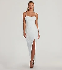 Klara Cowl Neck Faux Pearl Bead Column Dress
