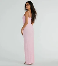 Daniella Sleeveless Faux Pearl Bead Slim Formal Dress