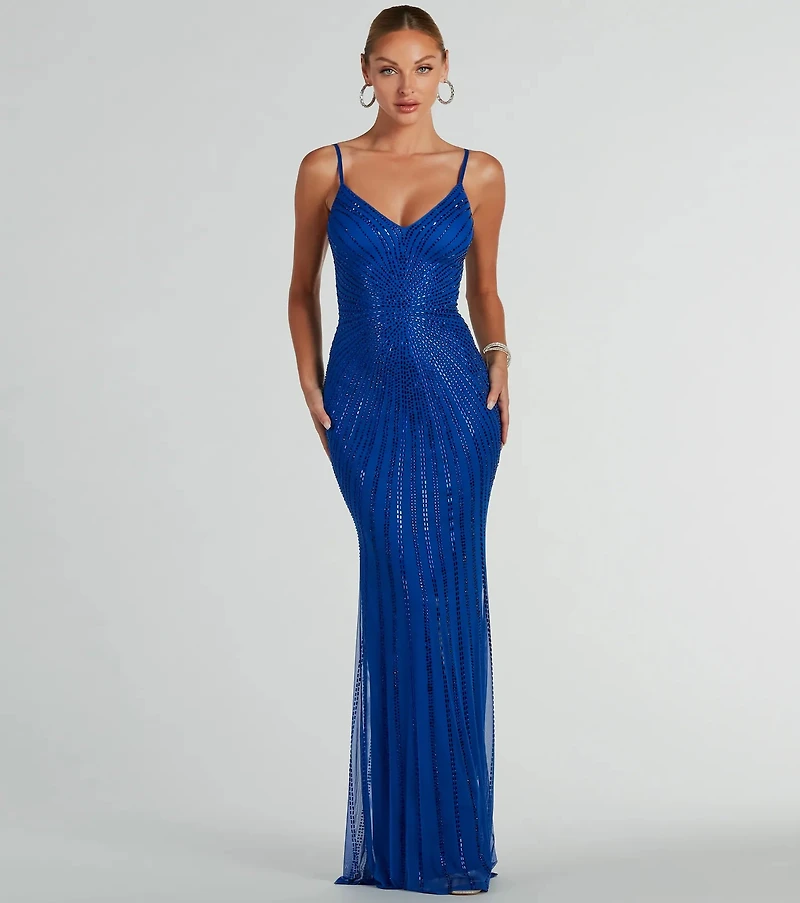 Cameron V-Neck Rhinestone Slim Formal Dress