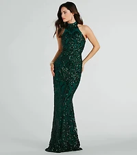 Sandra Halter Open Back Mermaid Sequin Dress