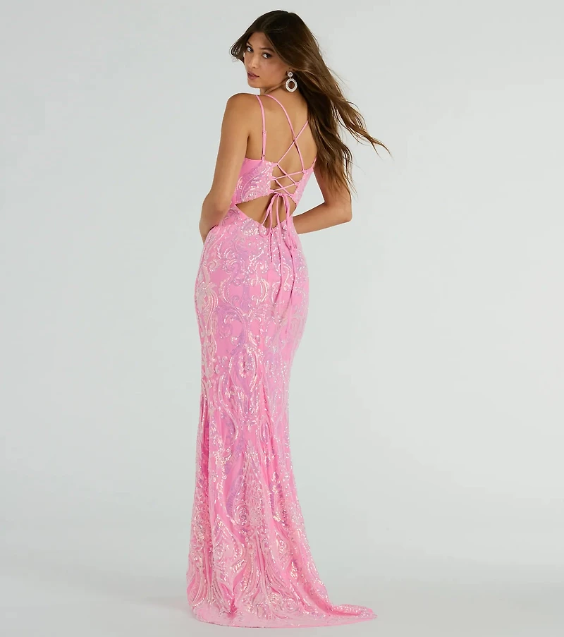Jessa Lace-Up Mermaid Sequin Formal Dress
