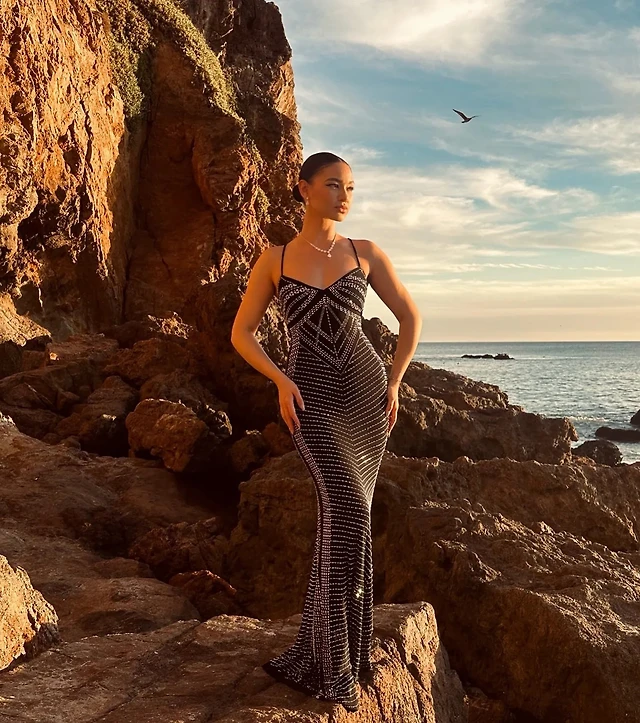 crystal design leni dress Leni V-Neck Mermaid Rhinestone Formal Dress