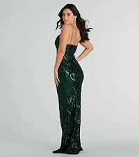 Lorlia Formal Sequin Scroll Mermaid Long Dress