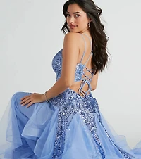 Sylvia Lace-Up Mermaid Tulle Ruffle Sequin Dress