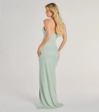 Shelly High Slit Glitter Knit Formal Dress