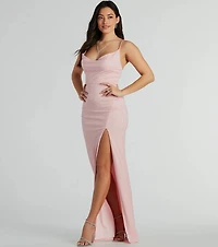 Shelly High Slit Glitter Knit Formal Dress