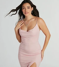 Shelly High Slit Glitter Knit Formal Dress