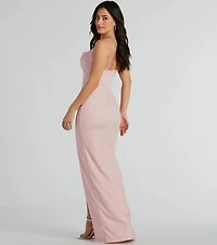 Shelly High Slit Glitter Knit Formal Dress