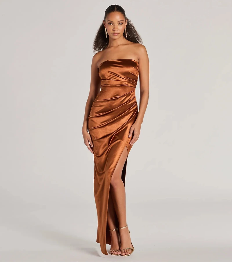 Lauren Strapless Wrap Slim Satin Formal Dress