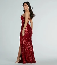 Chandler Strapless Lace-Up Sequin Formal Dress