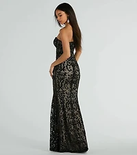 Serena Strapless Corset Sequin Column Formal Dress