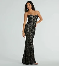 Serena Strapless Corset Sequin Column Formal Dress