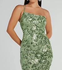 Meredith One-Shoulder Sequin Formal Dress