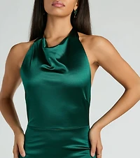 Melina Satin Halter High Slit Column Dress